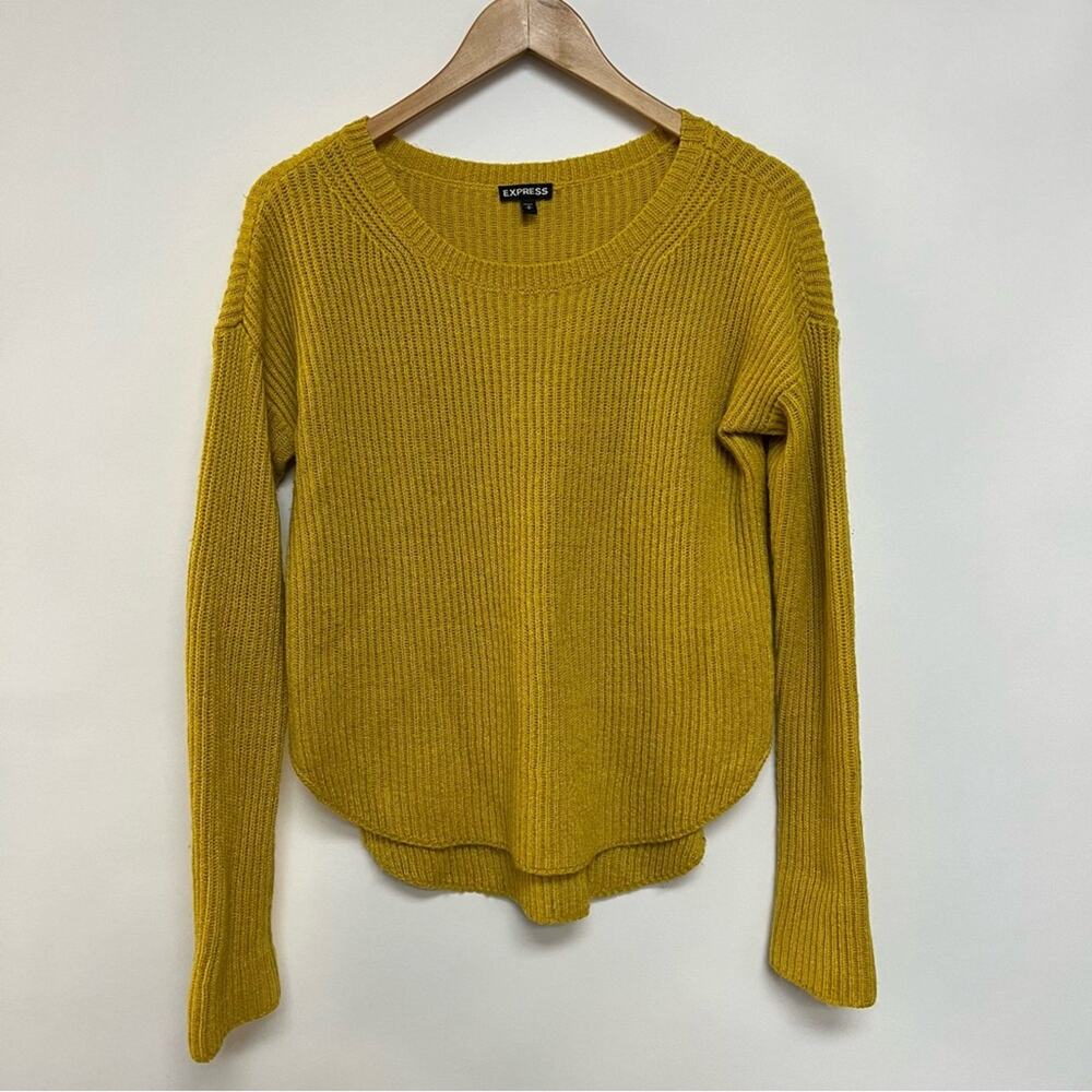 Express Mustard Yellow Knit Sweater Crew Neck Long Sleeve Small